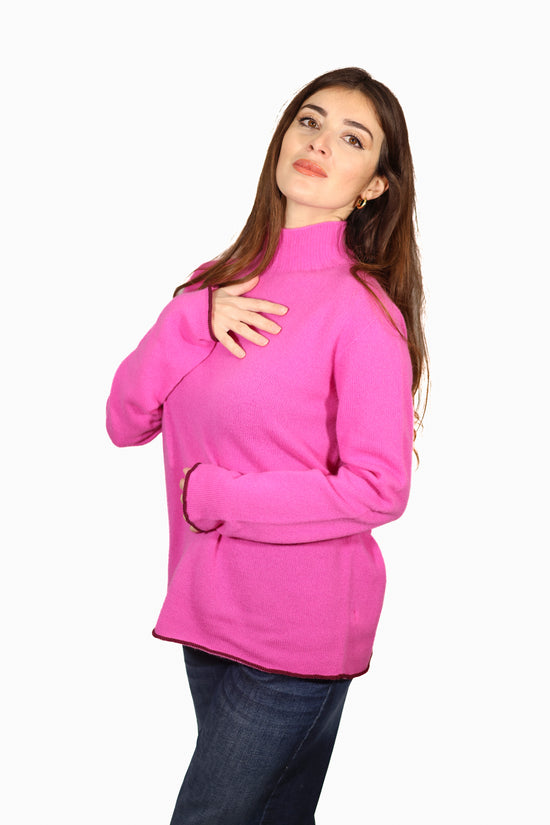 Maglia lana collo alto rosa