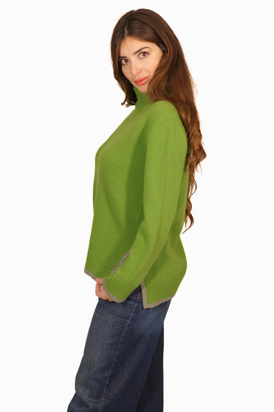 Whyci maglione in lana con collo alto verde