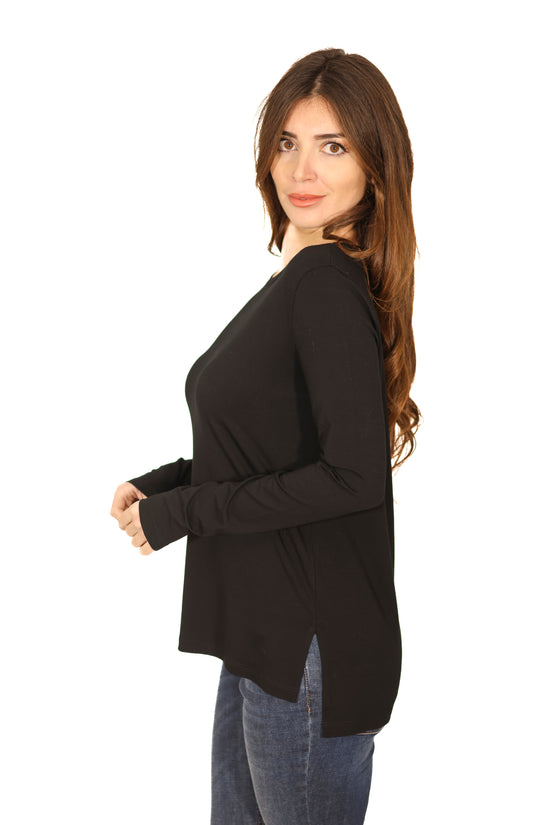 Maglia girocollo in viscosa nero