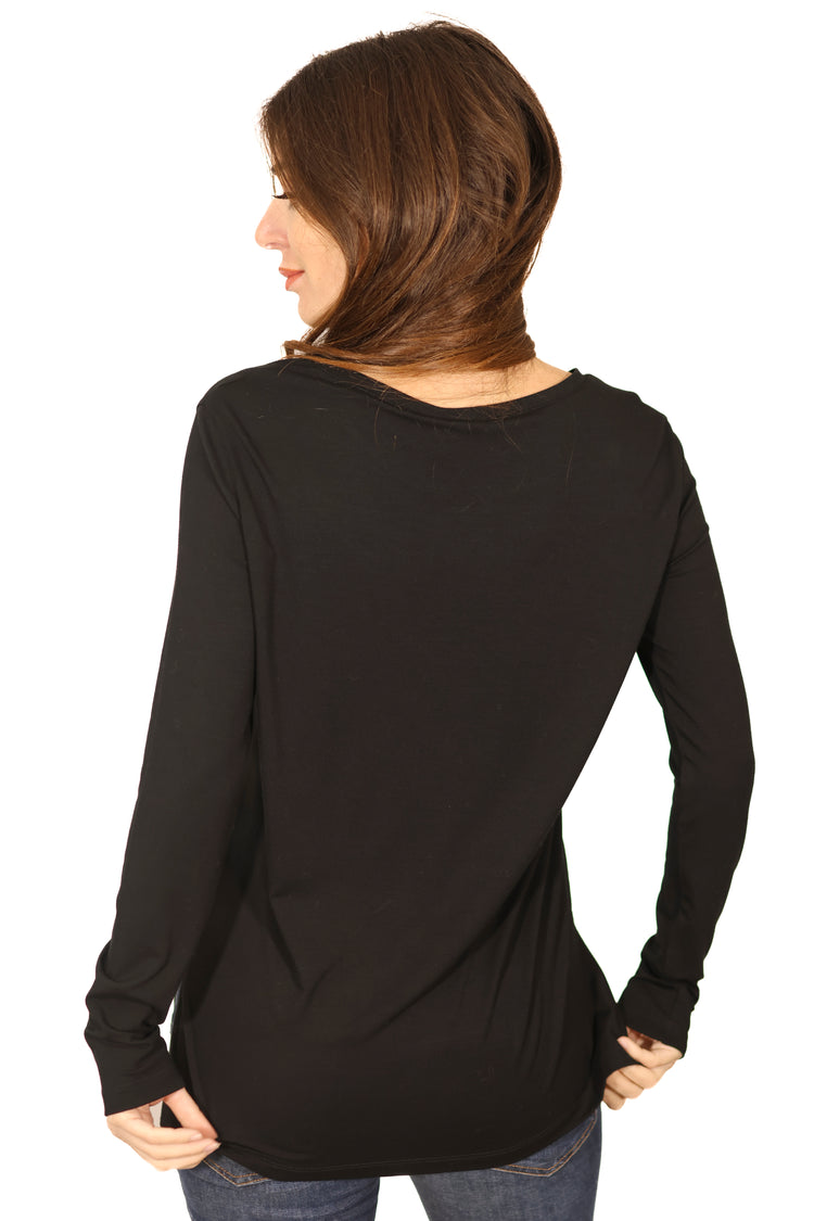 Maglia girocollo in viscosa nero