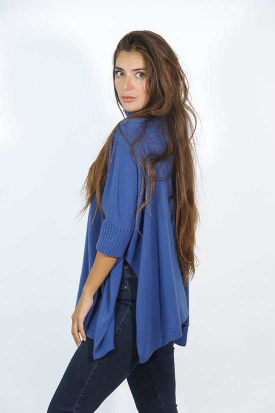 Pullover manica larga e collo con zip blu