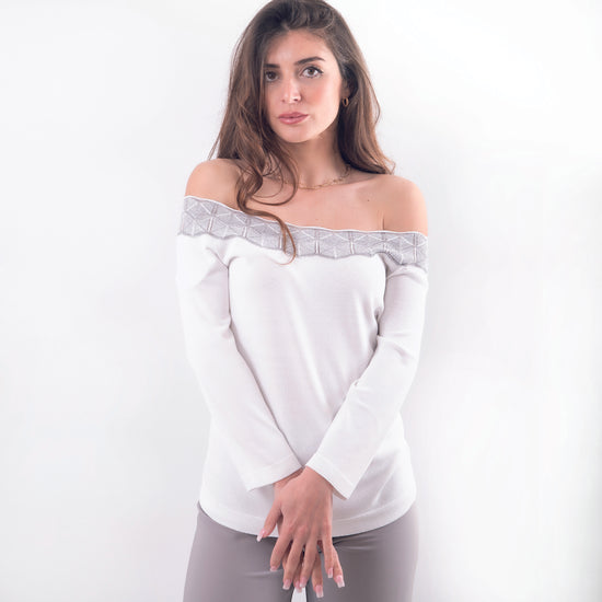 Maglia bianca in viscosa collo lurex