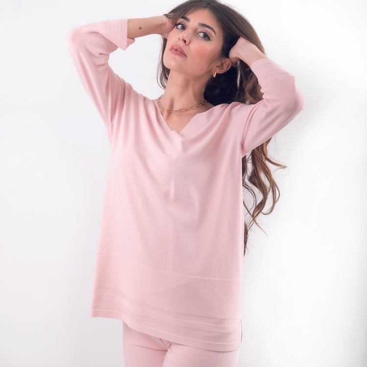 Maglia viscosa scollo V rosa