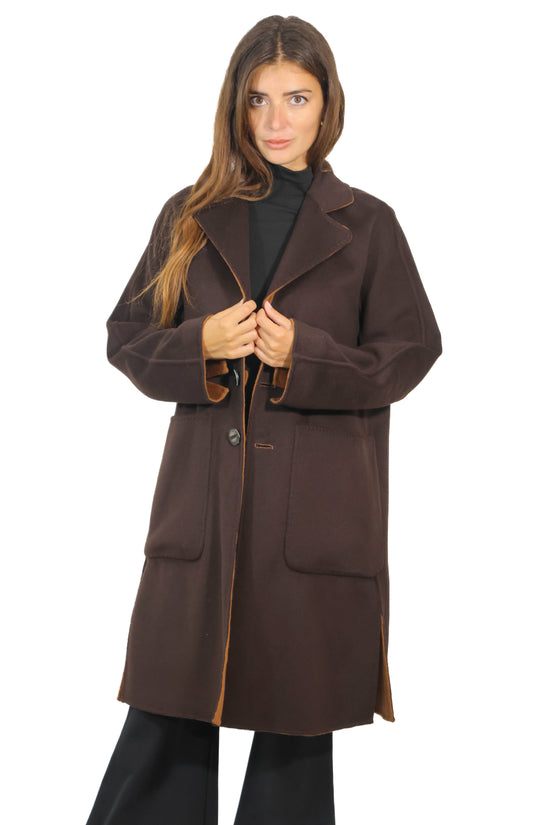 Cappotto monopetto reversibile marrone