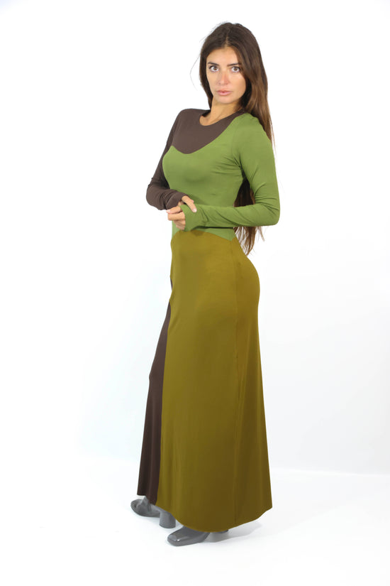 Abito in viscosa verde e marrone