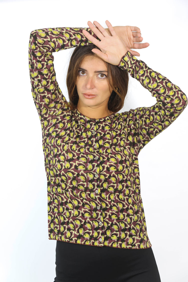 Cardigan girocollo verde