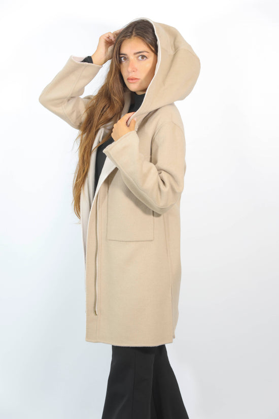 Cappotto reversibile in lana bianco e beige