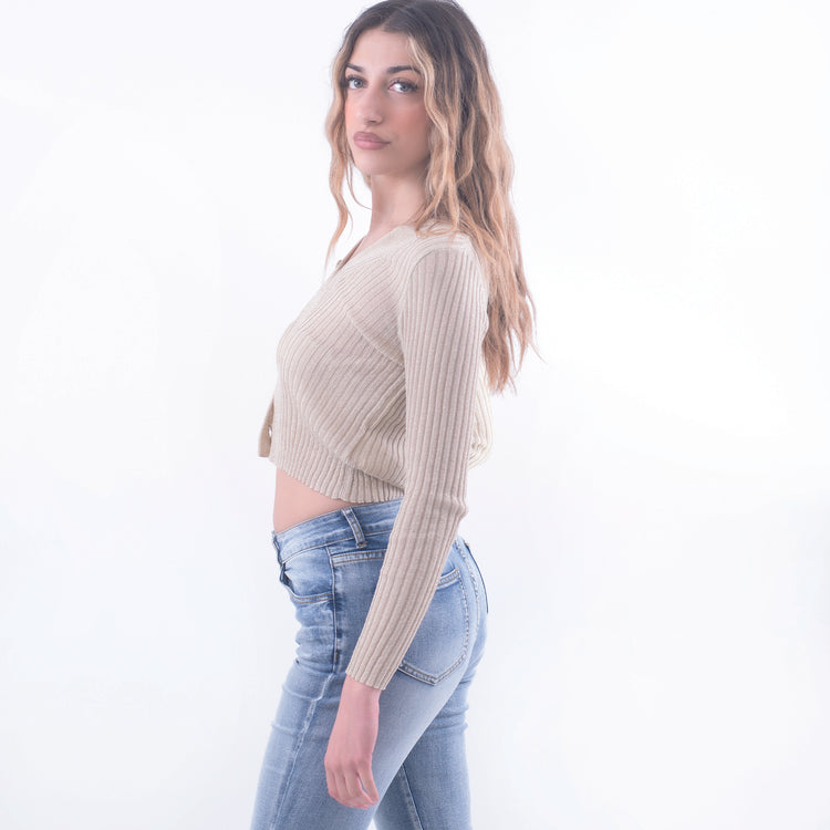 Cardigan lurex scollo V beige