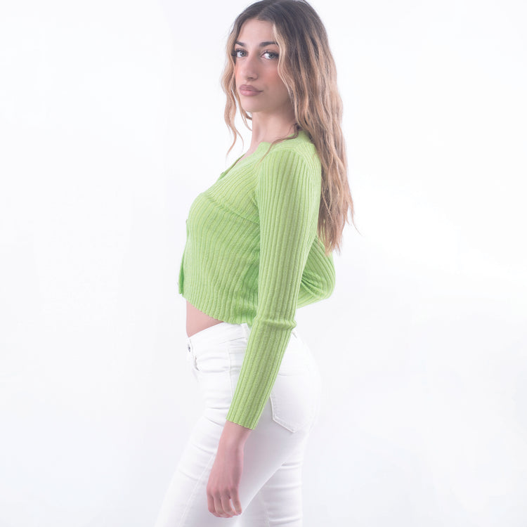 Cardigan lurex scollo V verde