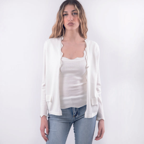 Cardigan bianco in viscosa con diamantini