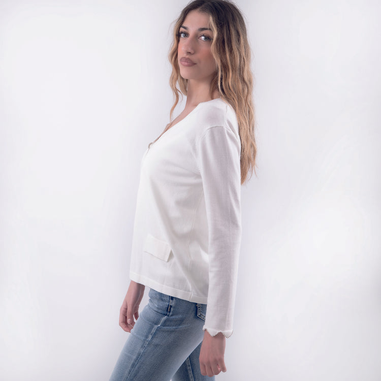 Cardigan bianco in viscosa con diamantini
