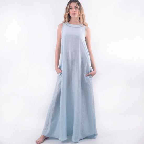 Abito girocollo in viscosa celeste