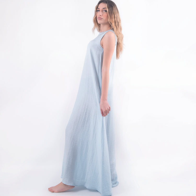 Abito girocollo in viscosa celeste