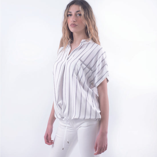 Camicia in viscosa bianca fantasia righe