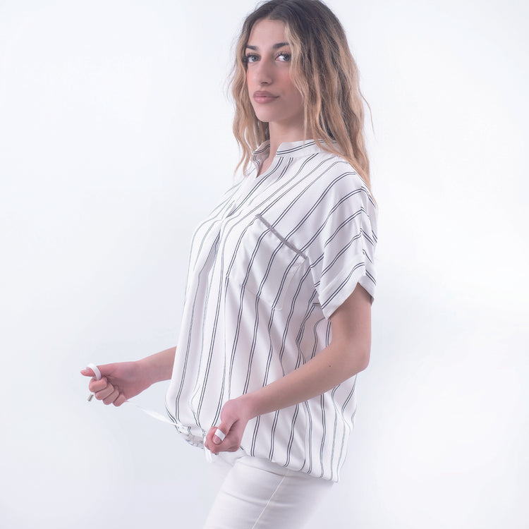 Camicia in viscosa bianca fantasia righe