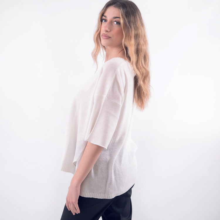 Poncho in cashmere scollo V bianco