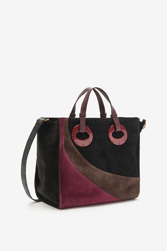 Shopper in pelle viola e nero