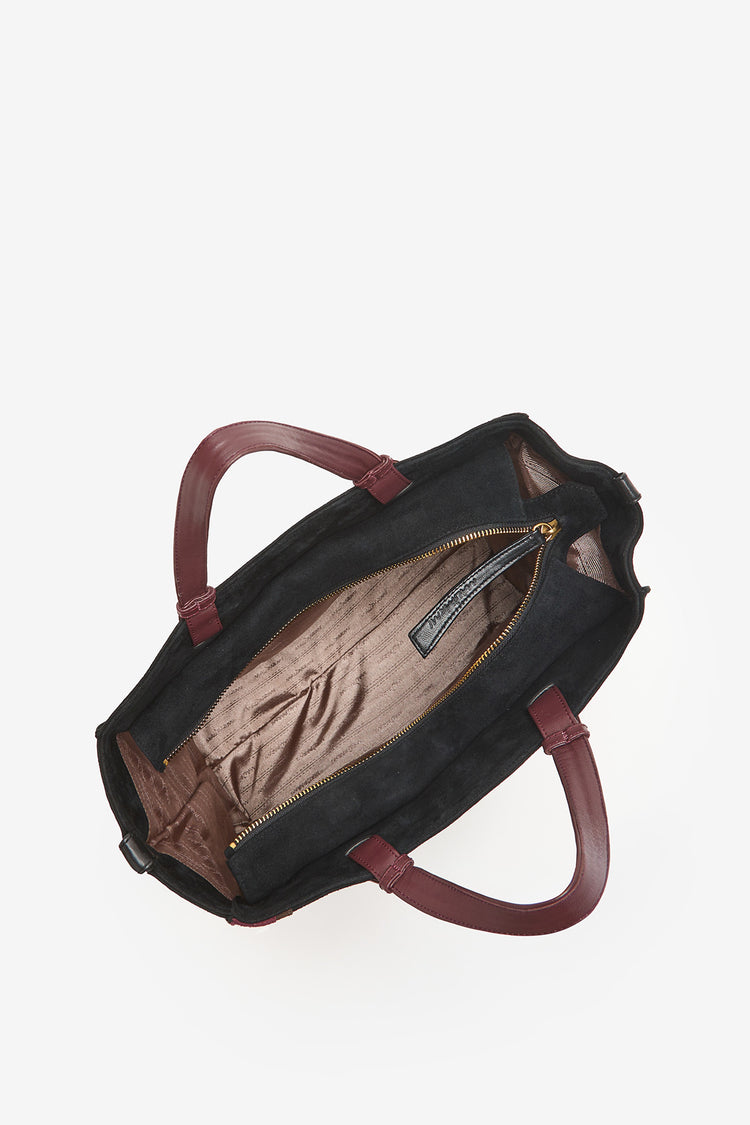 Shopper in pelle viola e nero