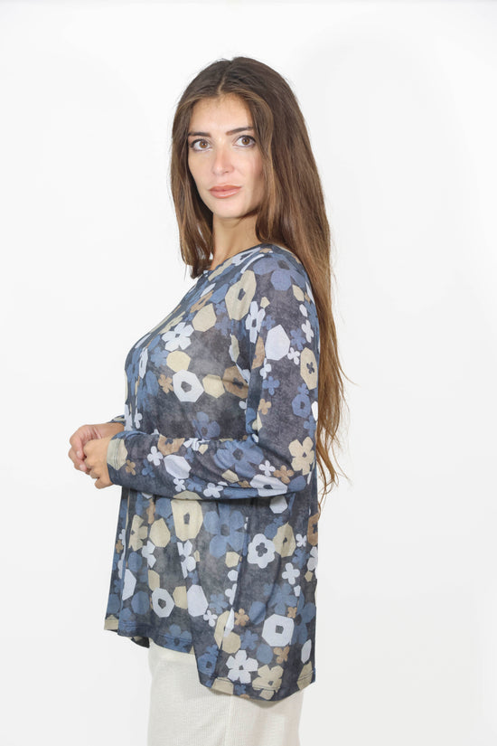 Maglia fantasia floreale blu