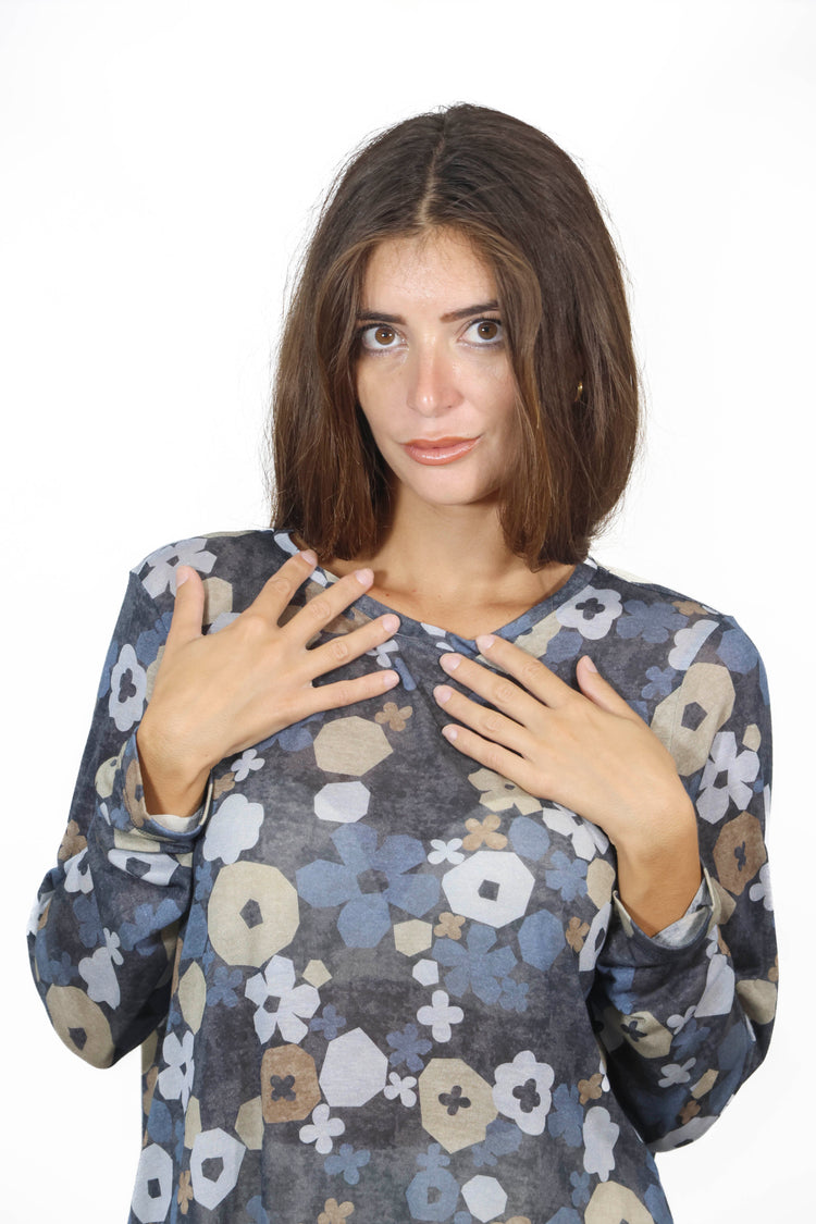 Maglia fantasia floreale blu