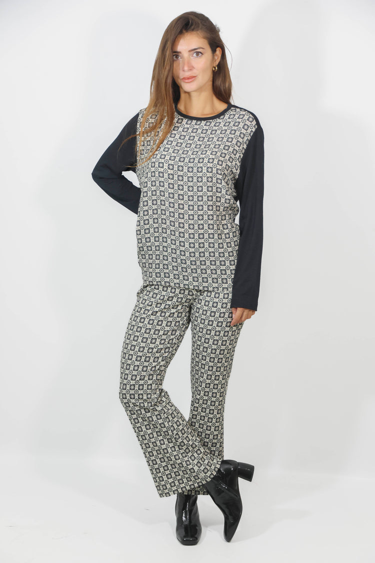 Pantalone viscosa fantasia nero