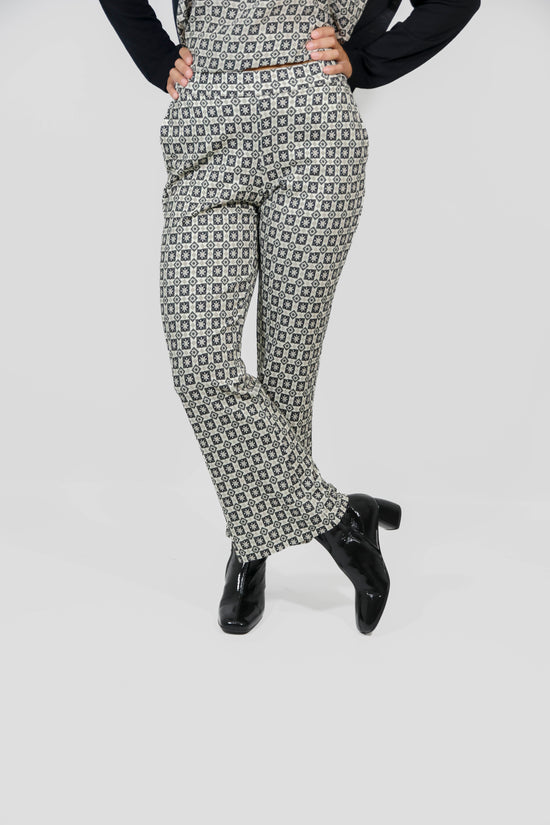 Pantalone viscosa fantasia nero