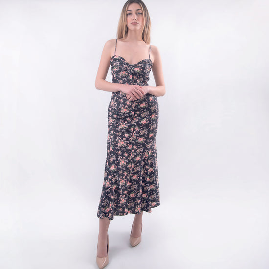 Abito lungo scollo V beige nero