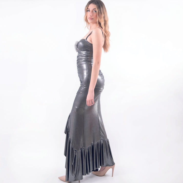 Abito sirena lungo grigio