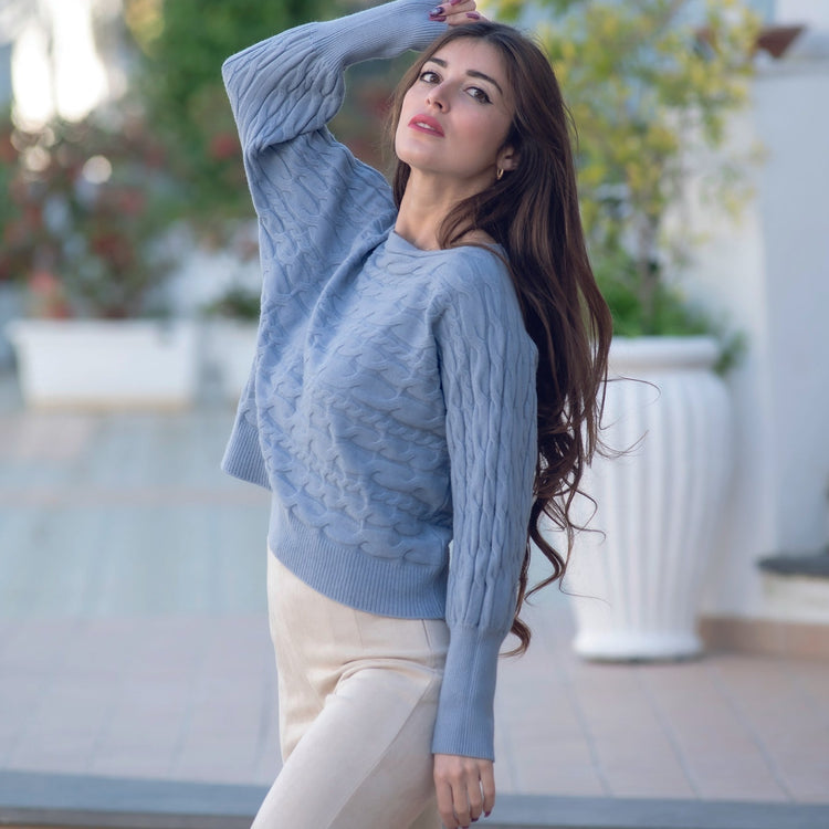 Maglione viscosa elasticizzata celeste