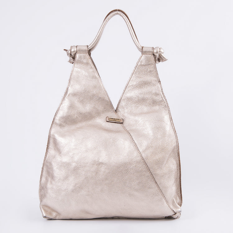 Monospalla in pelle laminato oro