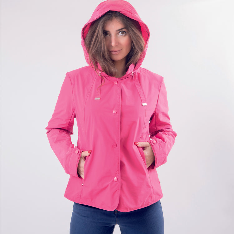 Piumino fucsia con cappuccio