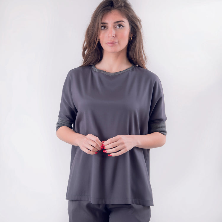 Blusa in seta grigio
