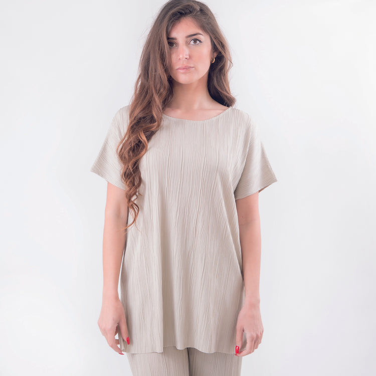 Blusa viscosa righe beige