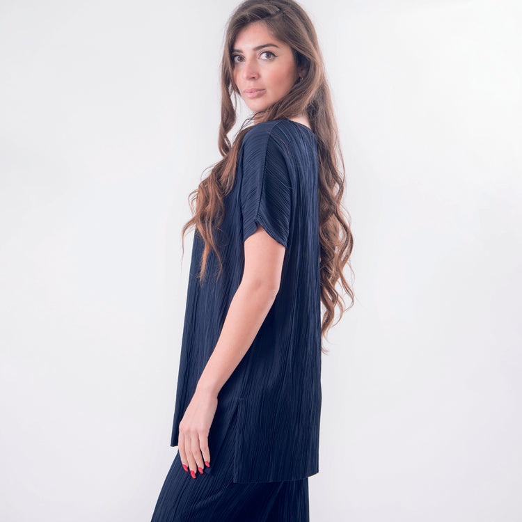 Blusa viscosa righe blu