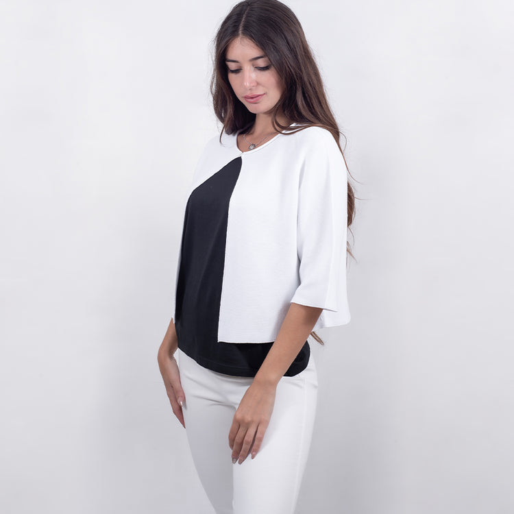 Cardigan bianco in cotone con bottoncino al collo