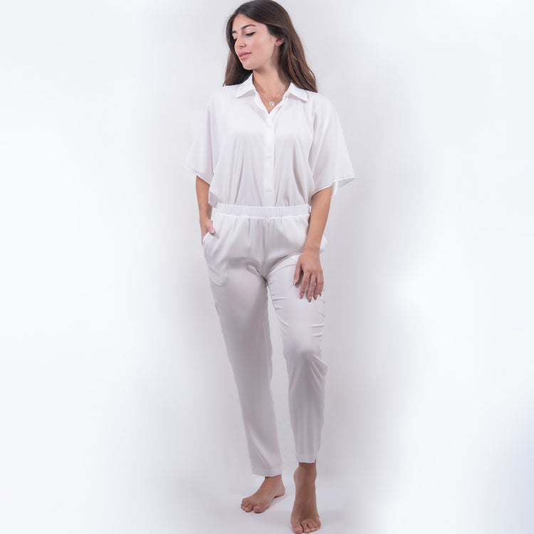 Pantalone bianco in seta elasticizzata