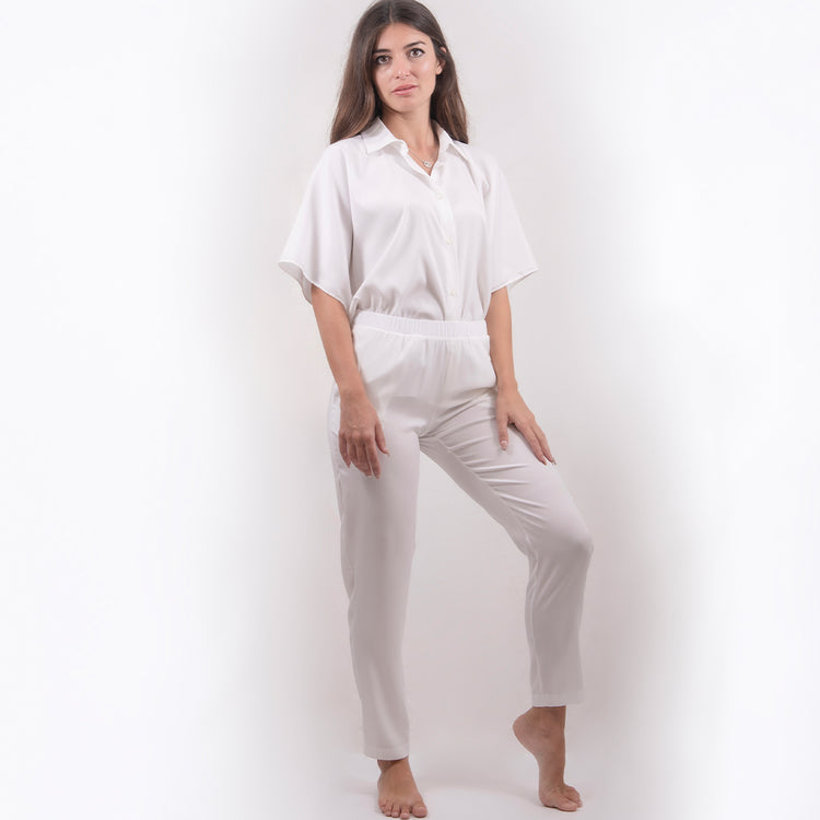 Pantalone bianco in seta elasticizzata