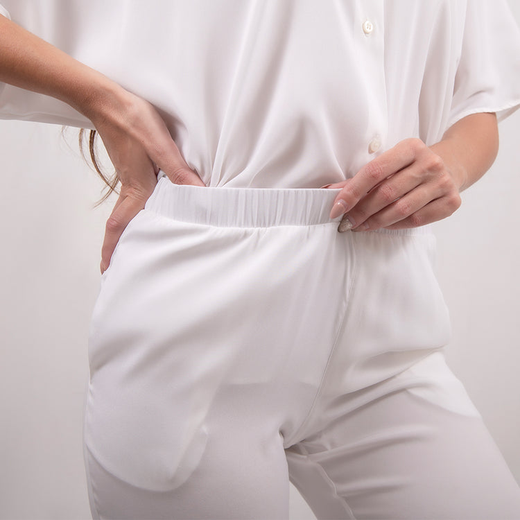 Pantalone bianco in seta elasticizzata