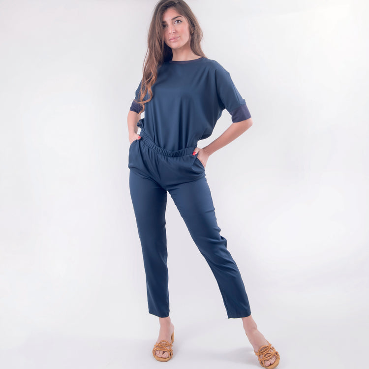Pantalone in seta blu