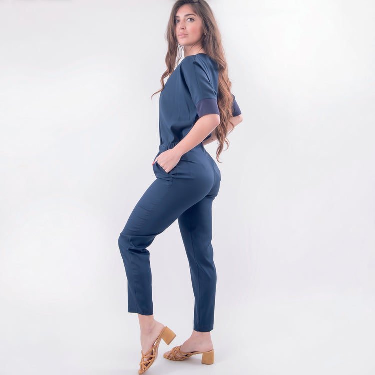 Pantalone in seta blu