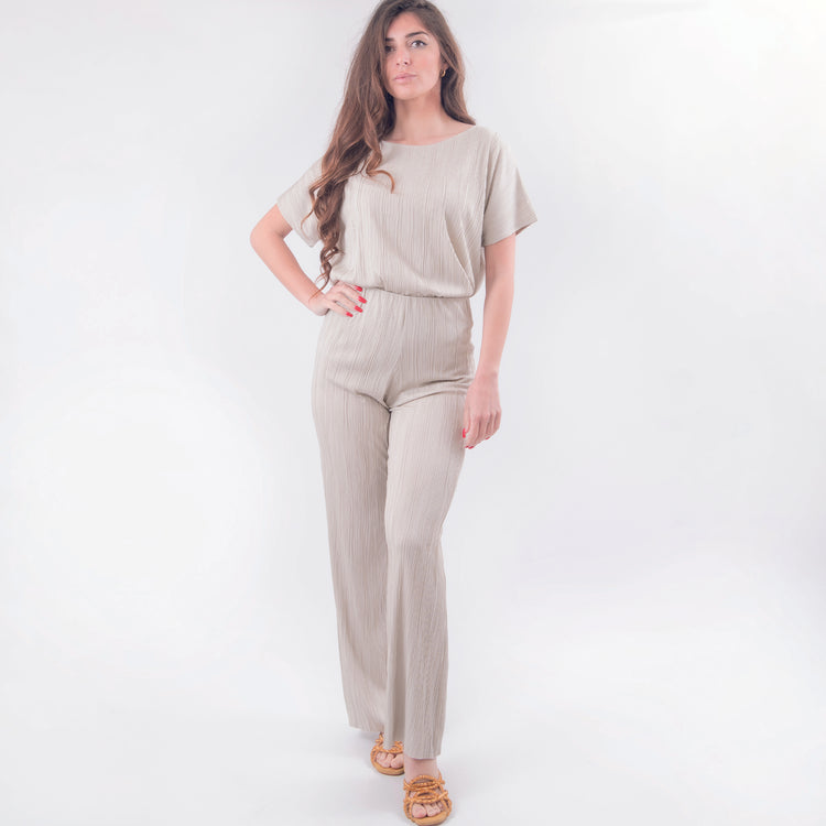 Pantalone plissettato in viscosa beige