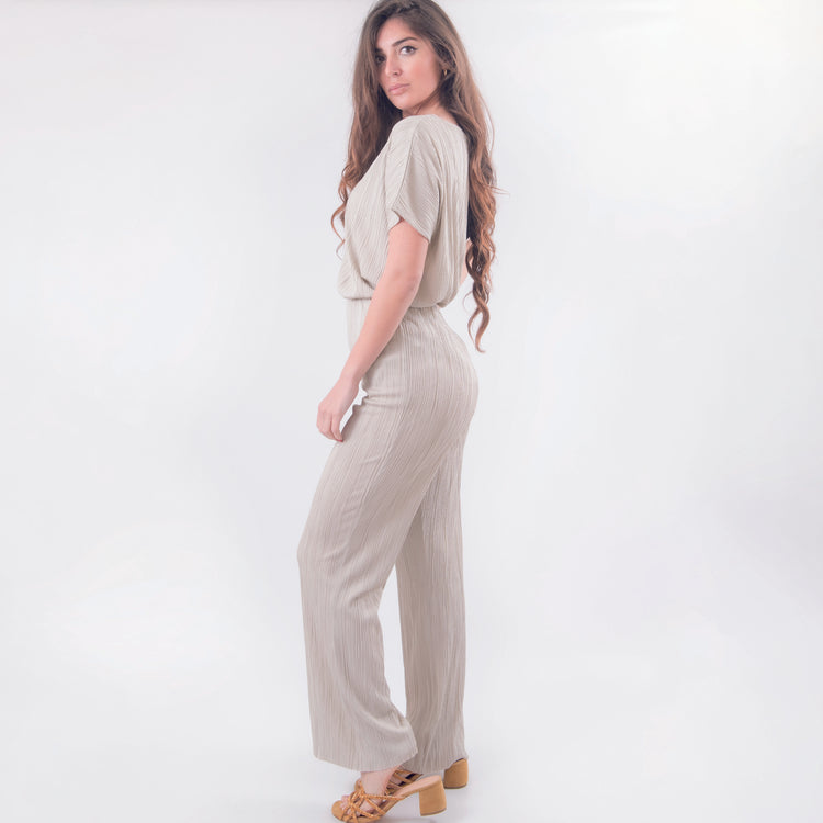 Pantalone plissettato in viscosa beige