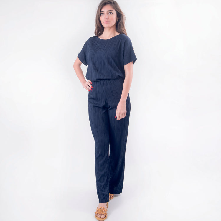 Pantalone plissettato in viscosa blu