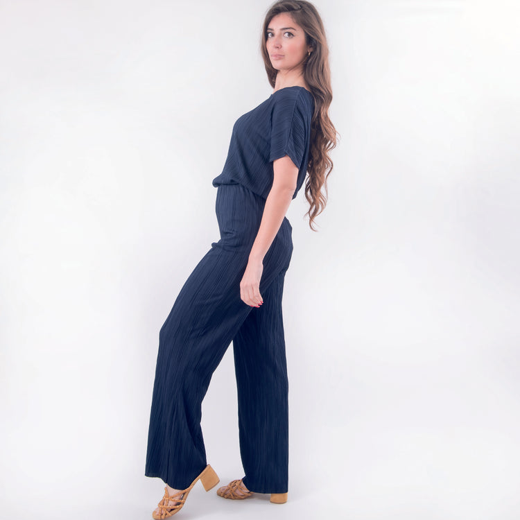 Pantalone plissettato in viscosa blu