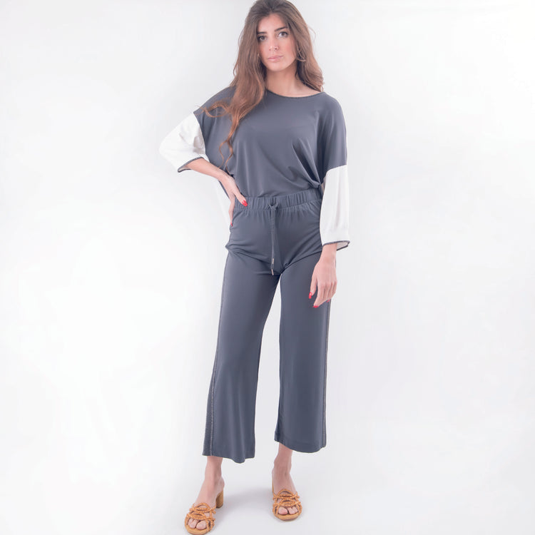 Pantalone viscosa con lurex grigio
