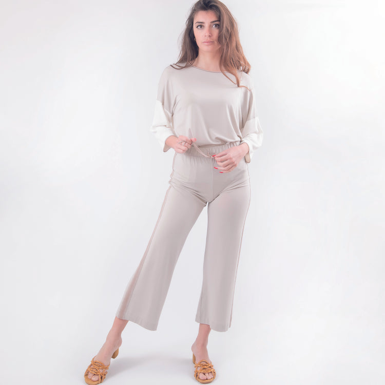 Pantalone viscosa con lurex beige