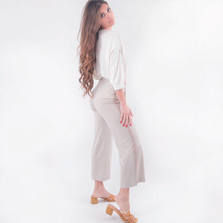 Pantalone viscosa con lurex beige