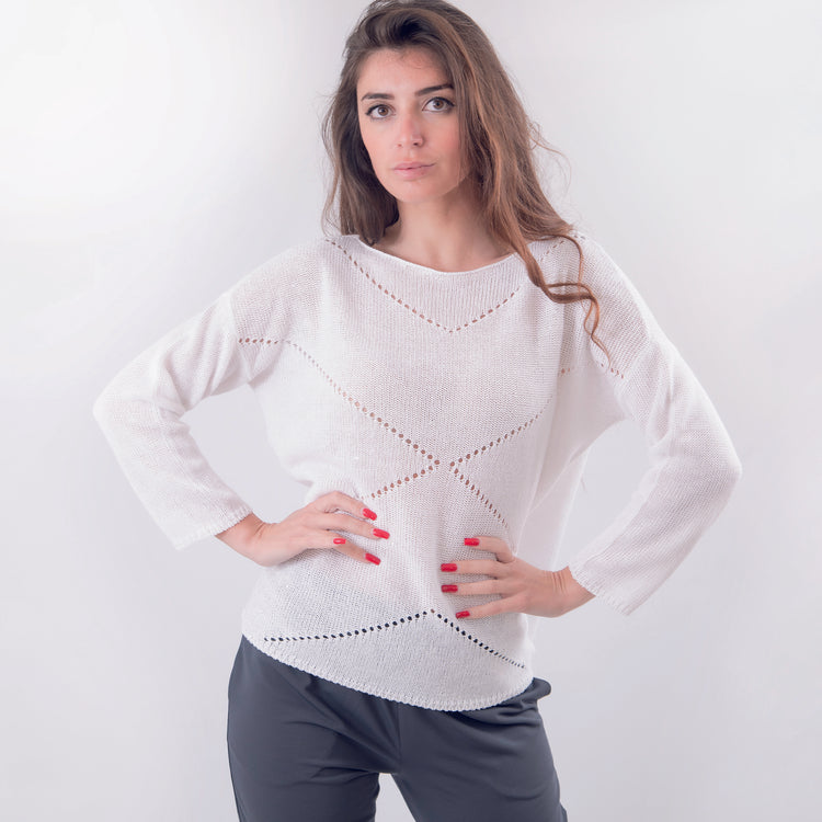 Pullover in lino bianco