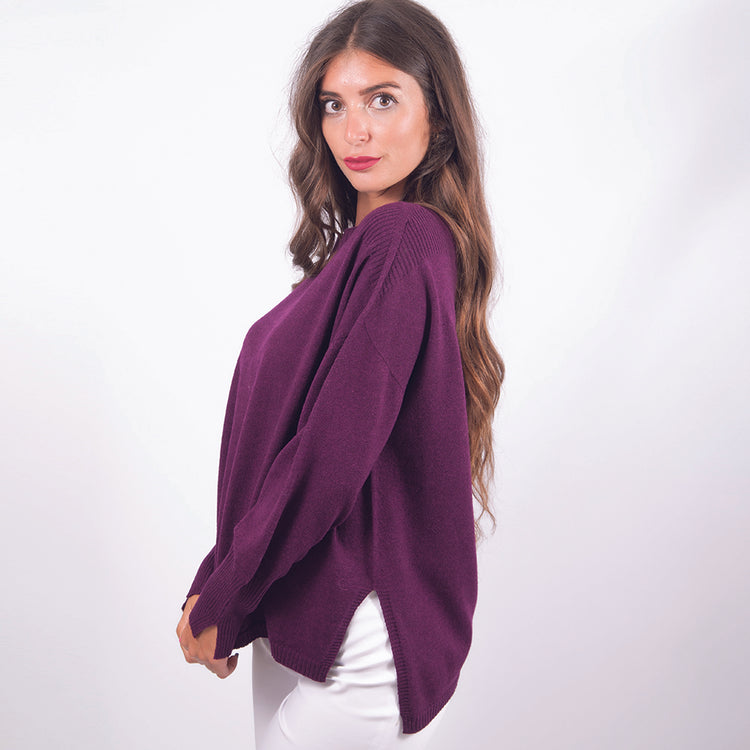 Pullover in lana scollo barca viola