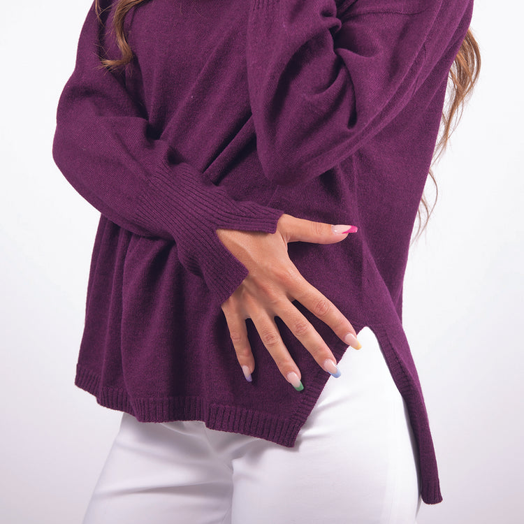 Pullover in lana scollo barca viola